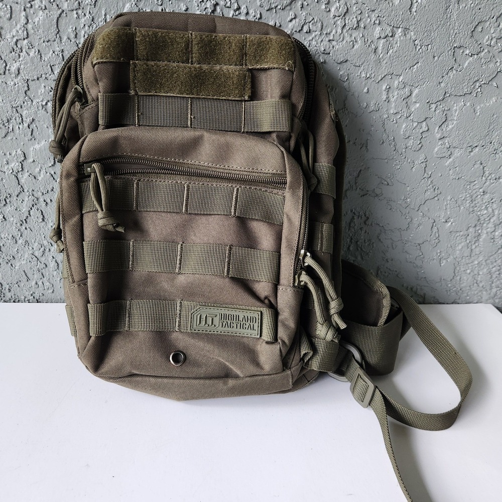 Highland Tactical Sling Bag Olive Drab Green MOLLE Shoulder Pack